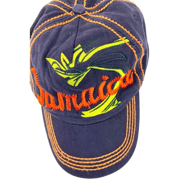 Jamaica cap waves palm tree orange green on navy blue embroidered adjustable - Picture 5 of 8